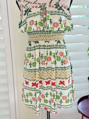 Cupshe White Multicolor Floral Off Shoulder Smocked Mini Dress Size M EUC